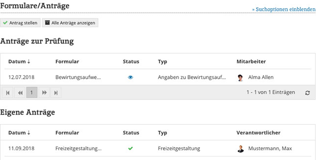 Intranet Open Source Formulare Antraege Uebersicht