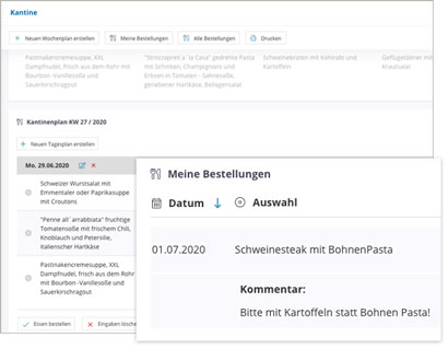 Module Intranet Software Modul Kantinenplan